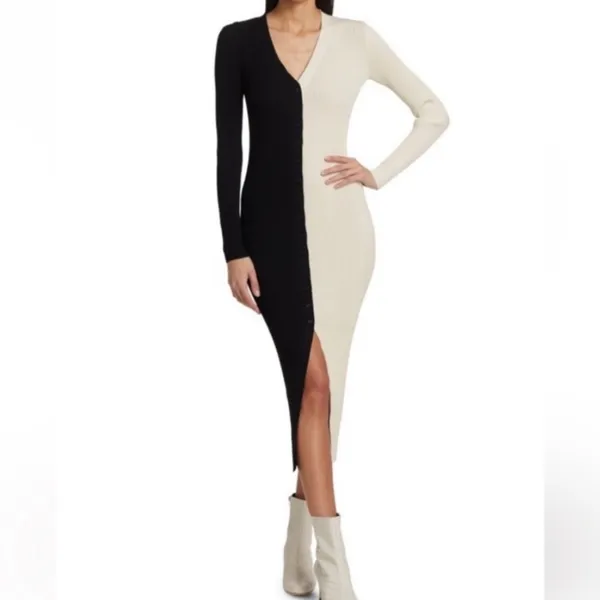 STAUD Shoko Sweater Midi Dress in Black White size Small $165 Colorblock - Image 2