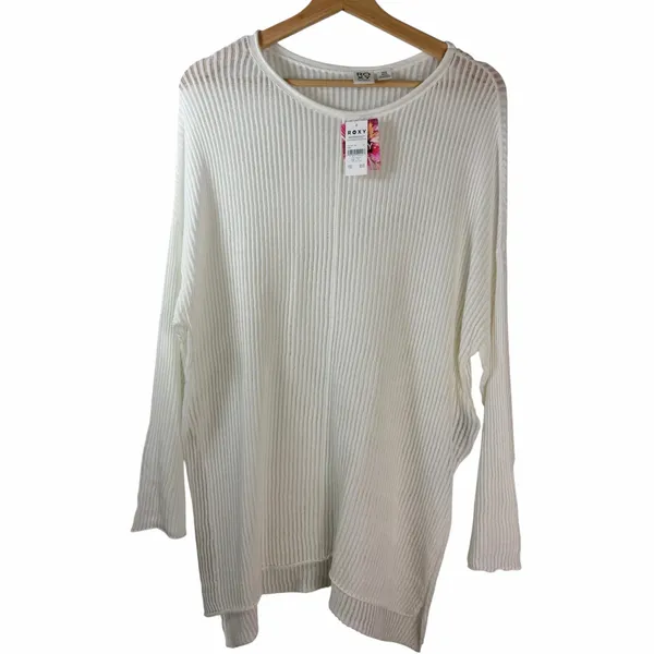 New Roxy Santa Monica Pullover Sweater White Open Knit Cotton High Low Size S - Image 2