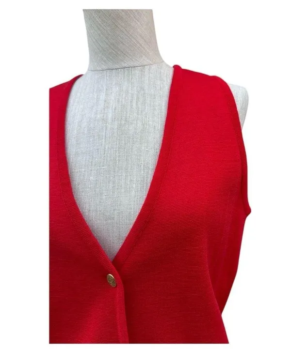 Tail Vintage 90s Red V Neck Vest Button Front Tie Back Wool Acrylic Small - Image 4