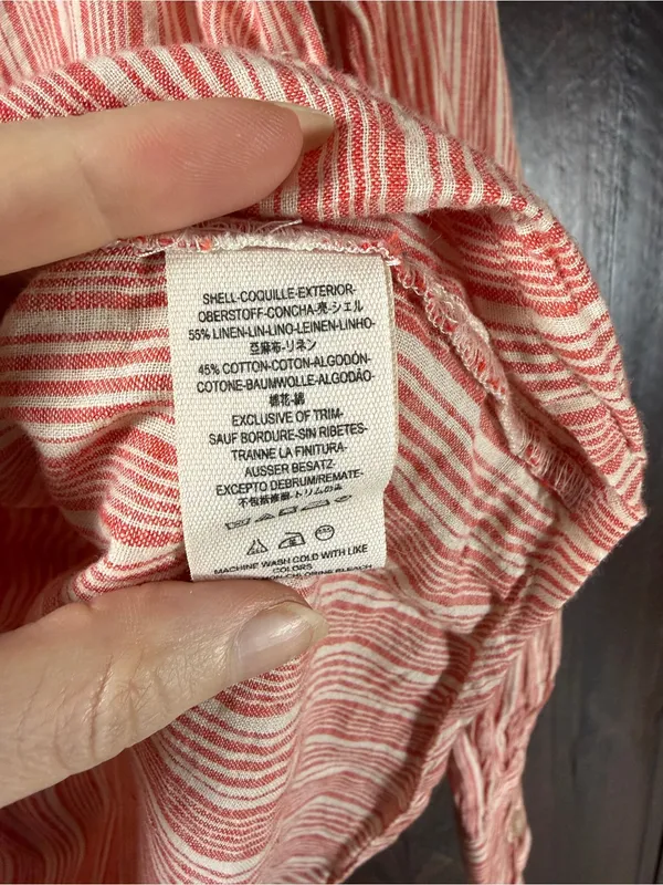 Free People Linen Striped Off-Shoulder Tie-Front Top Small - Image 7