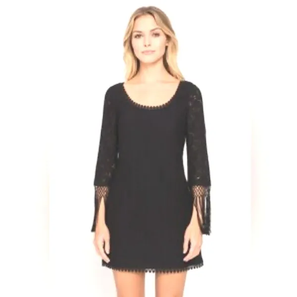 Denim & Supply Ralph Lauren‎ Lace Mini Dress Size 4 Black Fringe Victorian Goth - Image 4