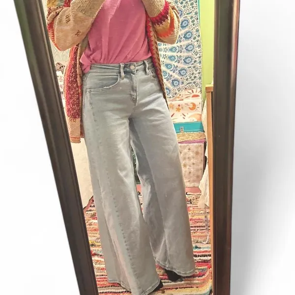 Vervet Light Blue Wide-Leg Super Flare Palazzo Jeans Side Seams - Image 3