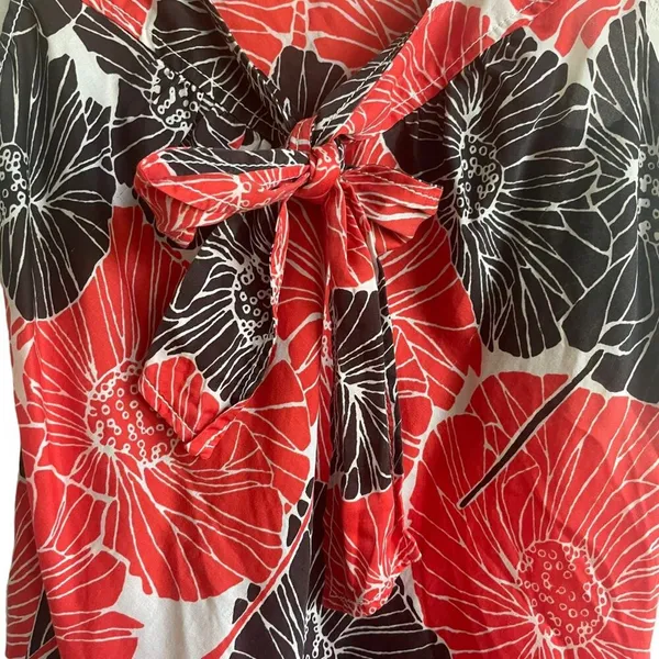 Y2K Banana Republic Women Top S Red Black Tropical Floral‎ Babydoll Festival - Image 5