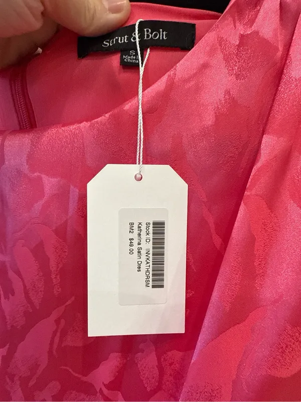 Strut & Bolt Hot Pink Satin Jacquard Puff Sleeve Mini Dress NWT Small - Image 3