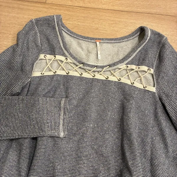 Free People Lacey Love Sweatshirt Terry Navy Striped Crewneck Size S - Image 2