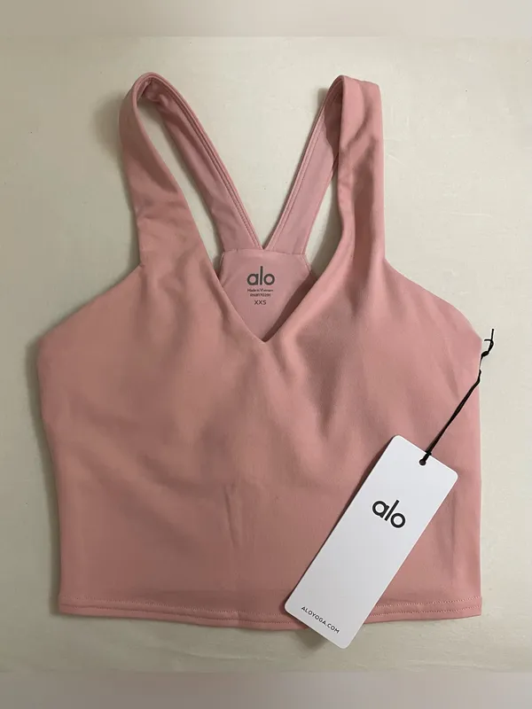 Alo Airbrush Real Bra Tank Racerback Cropped Sports Bra Top Vintage Pink XXS - Image 3