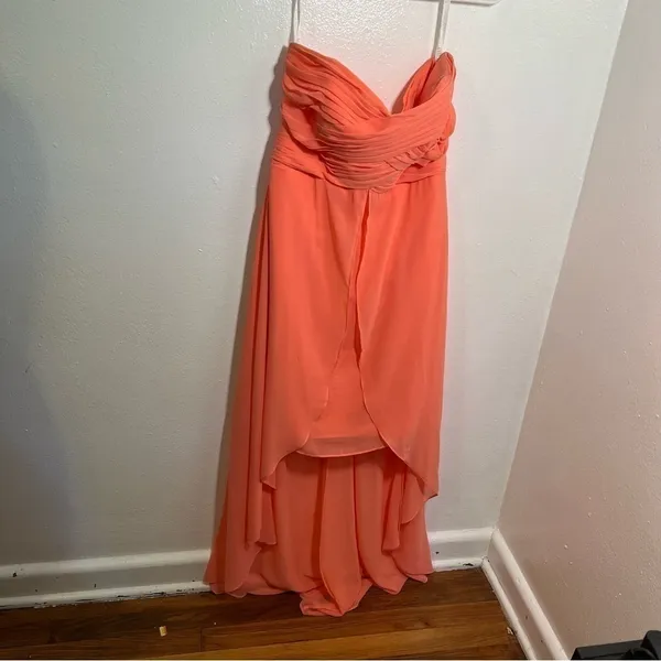 David's Bridal Womens Sz 8 Strapless High Low Dress with Front Detail Coral Reef - Image 2