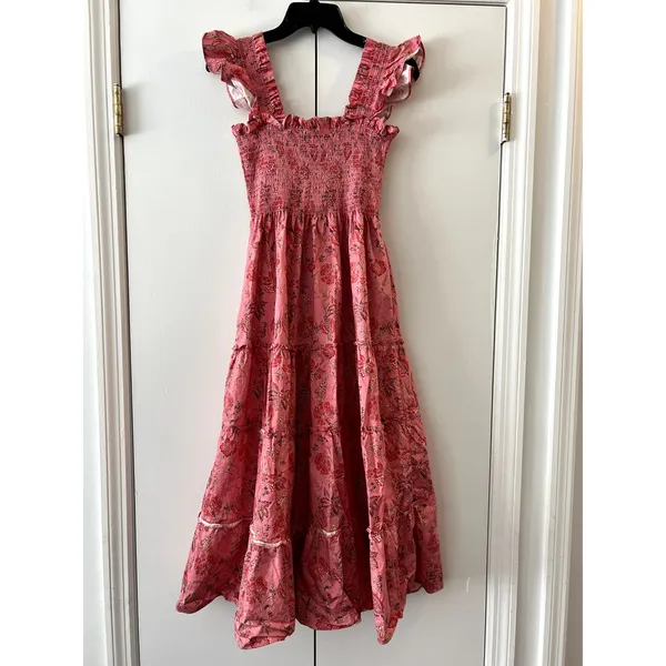 Hill House Ellie Nap Dress Red Pink Floral Print Size S Cotton C6 - Image 6