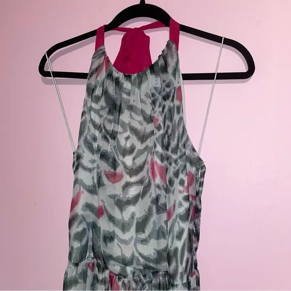 Erin Maxi Dress Women Size 8 Halter Sheer Overlay Abstract Print Preppy Sundress - Image 3