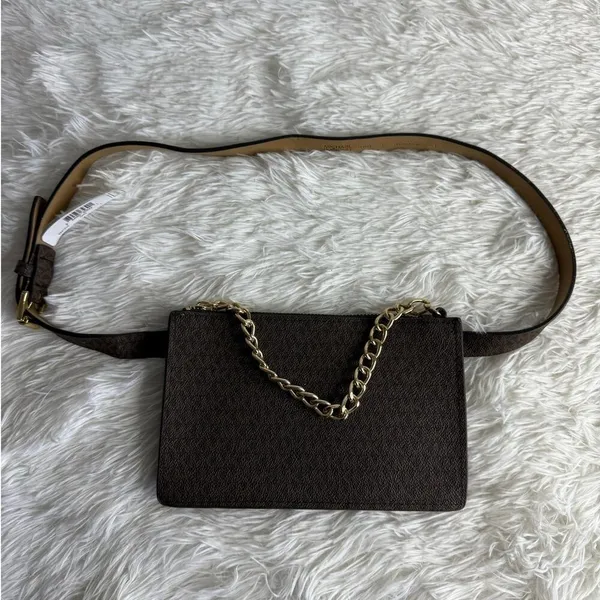 MICHAEL KORS Jet Set Brown Signature with Chain Belt Bag - Image 5