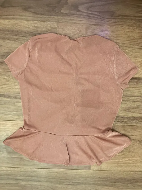 O’Delilah Dusty Rose Ruched Peplum Velvet Top | Size Large - Image 4