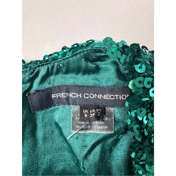 French Connection Teal Green Sequin Long Sleeve Mini Dress V-Neck Size 2 - Image 3