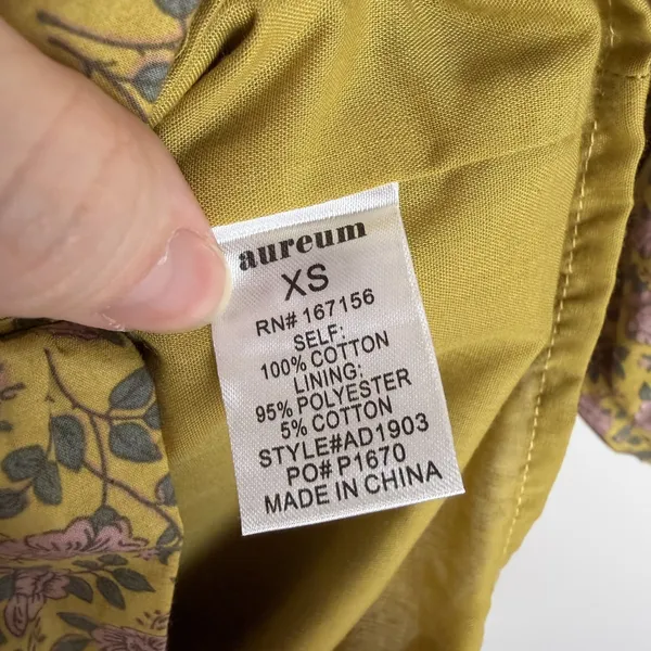 Aureum Ruched Sash Mini Dress Size XS Yellow Floral Cottage Feminine Prairie‎ - Image 8