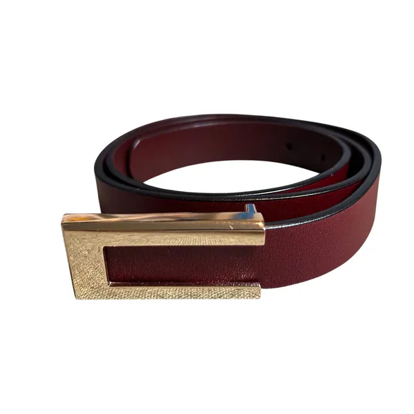 VTG Red Brown Adjustable Leather Belt Brass Buckle Minimalist Retro Western Boho - Image 6