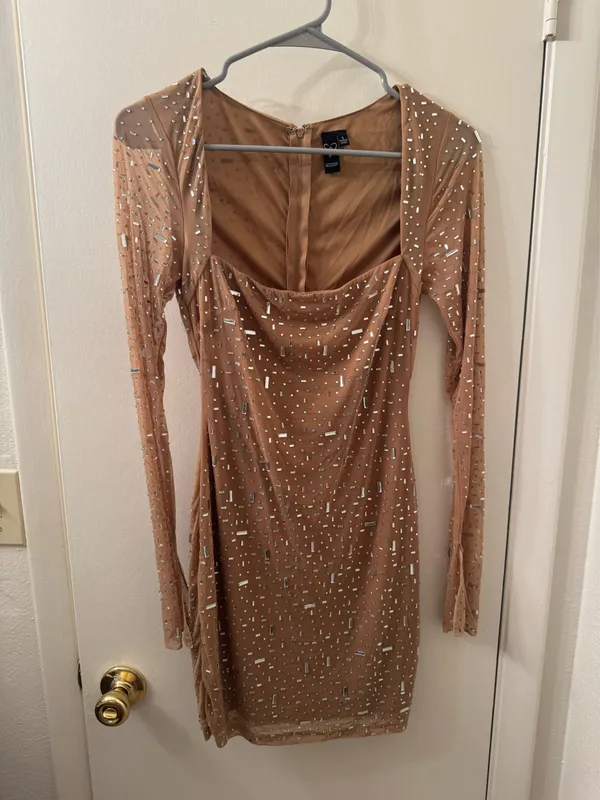 Windsor Long Sleeve Rhinestone Mesh Mini Dress - Image 4
