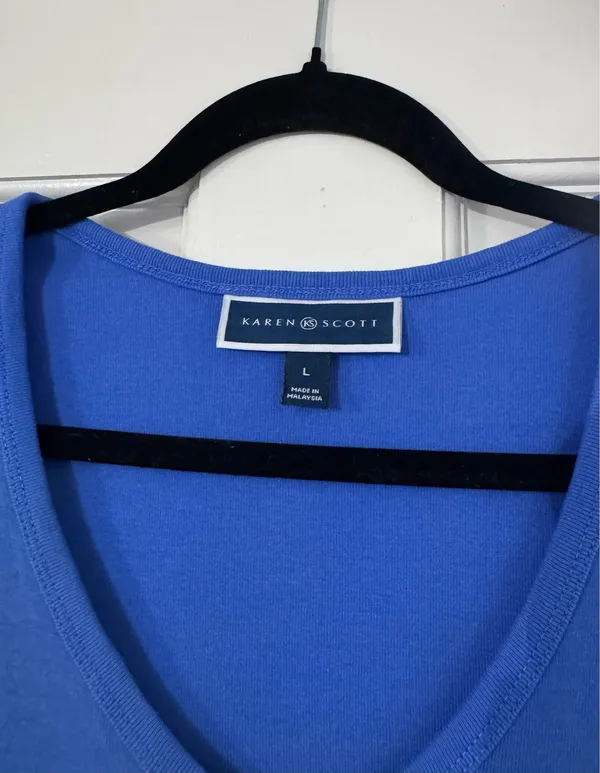 Karen Scott Women's Blue V-Neck Short Sleeve T-Shirt Large - Image 3