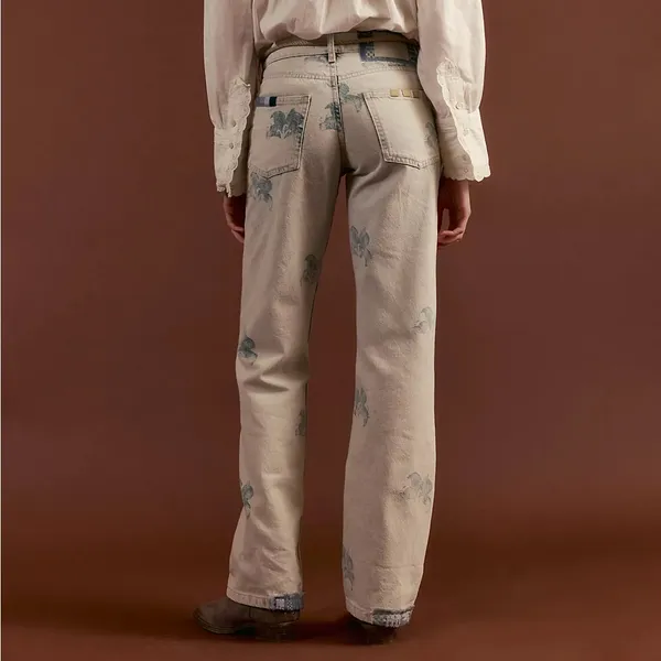 NWT Free People We The Free Geranium Slouchy Straight Jeans Patchwork Fields Fog - Image 2