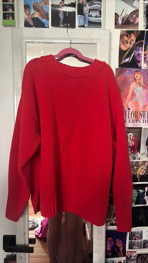 Red Knit Aerie Sweater Oversized - Image 2