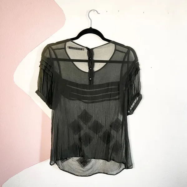 Black Sheer Beaded Top Sz‎ Small Y2K Glam Festival Witchy Dark Boho - Image 2