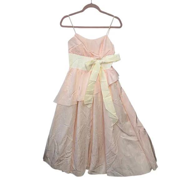 GUNNE‎ SAX By Jessica Mcclintock Pink Long Dress Size 6 Bow Asymmetrical Ruffle - Image 10