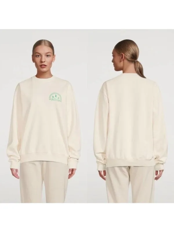 NEW Sporty & Rich Fitness Group Crewneck Sweatshirt M Off White Fleece Oversized - Image 2