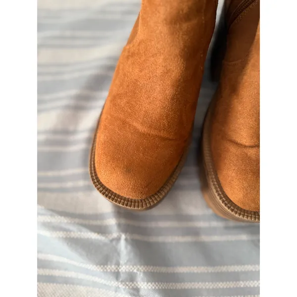 Forever 21 Y2k Cognac Brown Faux Suede Platform Lug Sole Ankle Boots 6 Round Toe - Image 3