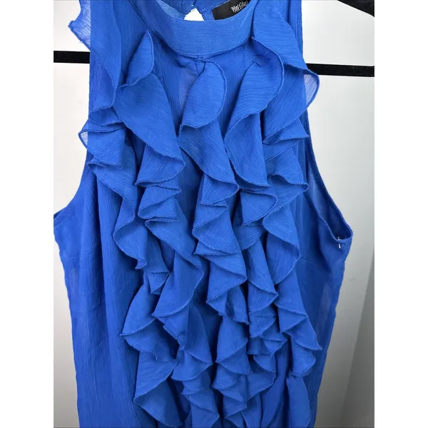 Vintage Mossimo Medium Top Blue Ruffles Y2K‎ Womens Sleeveless Tank Halter Neck - Image 15