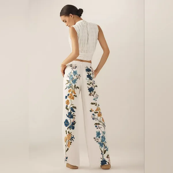 NWT By Anthropologie Printed Pull-On Pants Color: Neutral Pattern Size Small - Image 2