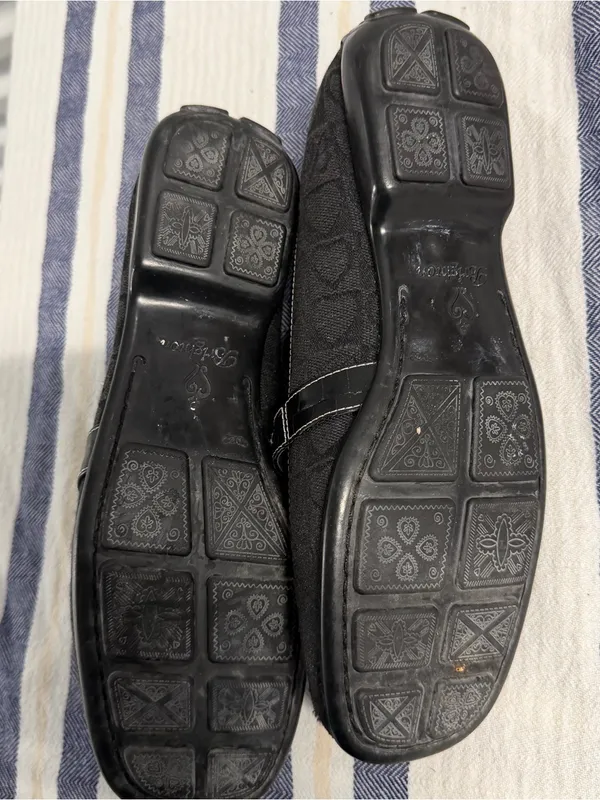 Brighton Black Monogram Slip On Loafers Shoes Made in Italy Leather Trim - Image 6