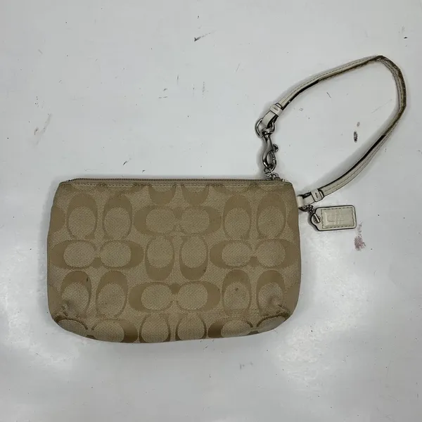 Coach Small Wristlet Signature Jacquard Monogram Khaki Tan White Patent Leather - Image 10