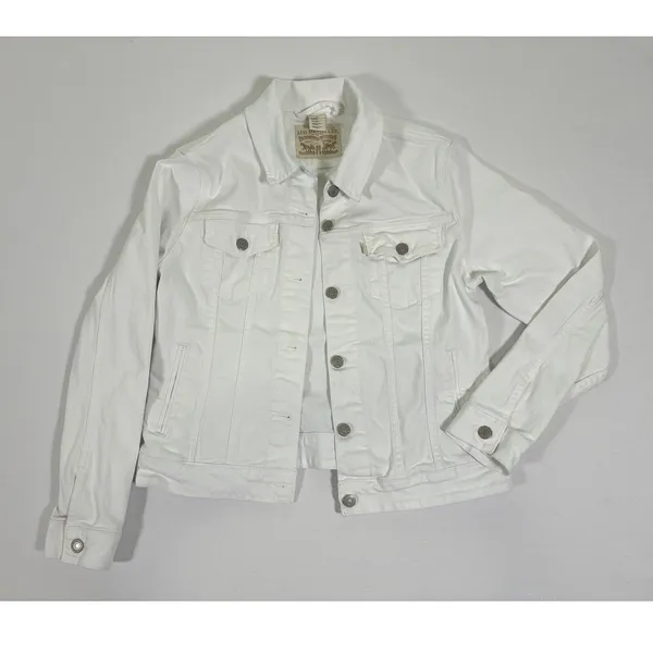 Levis Womens White Denim Trucker Jacket Large Stretch Cotton 77306-0004 - Image 9