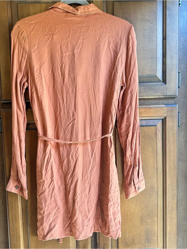 🌸No Comment long-sleeve peach V-neck shirt dress Size small - Image 5