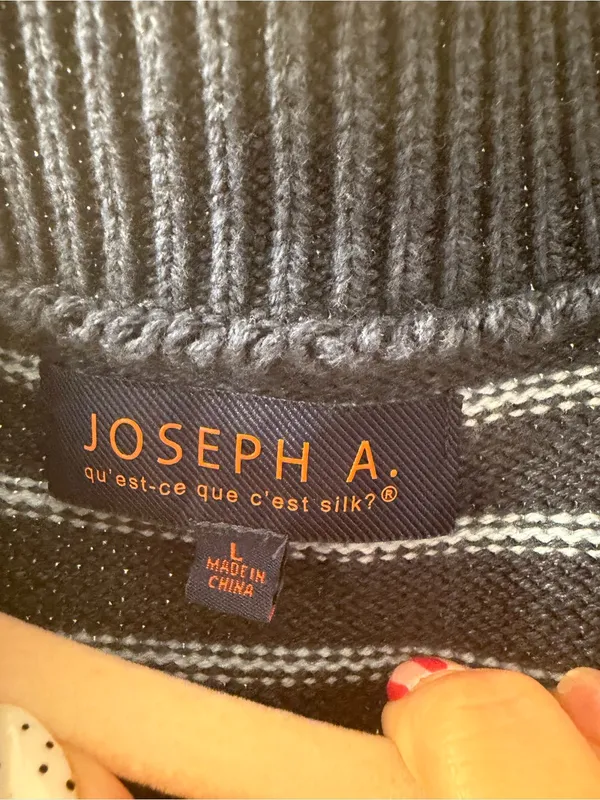 Joseph Navy Striped Crewneck Sweater with Pink Floral Appliqués - Image 3