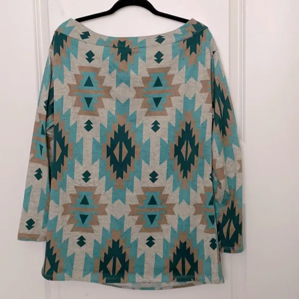Wrangler Western Geometric Boatneck Top Large Cowgirl - Image 2