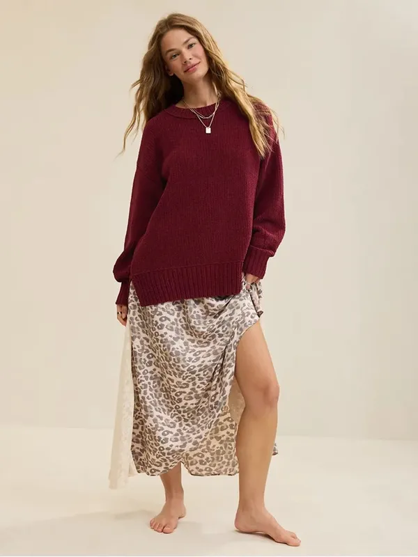 Aerie Chenille Chunky Knit Like Candy Deep Cherry Burgundy Sweater - Image 10