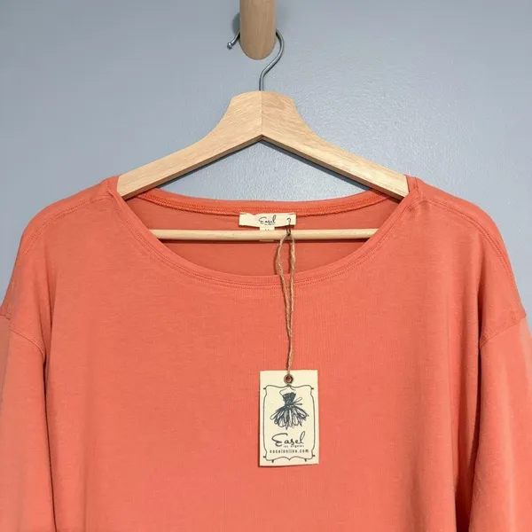 NWT Easel Sunset Orange Relaxed Fit Long Sleeve Top Soft Knit Tunic Casual Sz M - Image 4