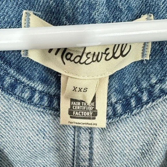 Madewell Scoopneck‎ Denim Shortalls Chambray Blue XXS Button Front Patch Pockets - Image 8