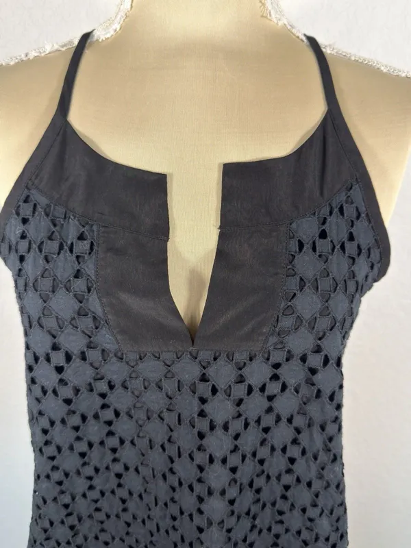 Athleta Dunes Eyelet Tank Top Women Small Black Tassel Tie Halter Boho Lace - Image 2