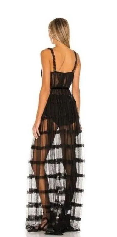 NWT Sau Lee Camille Tulle Ruffle Gown 4 Black Sheer Tiered Bustier Aline - Image 2