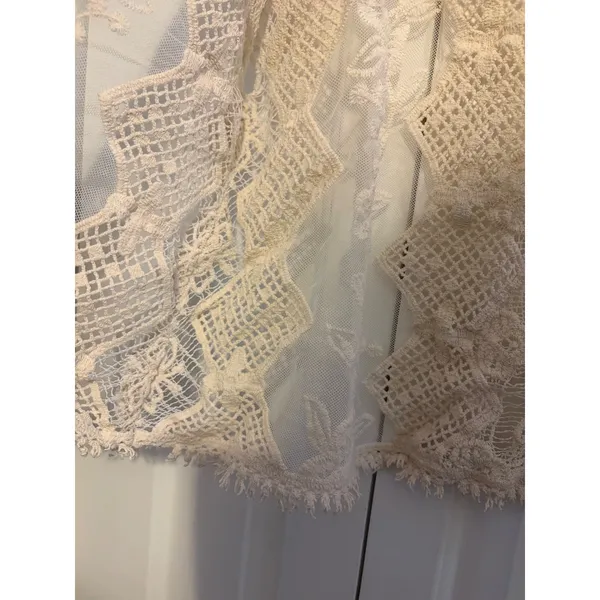 Womens Cream Lace Kimono Vest‎ Boho Crochet Open Front Sleeveless - Image 3