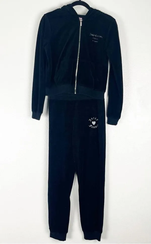 JUICY COUTURE x FOREVER 21 Black Velvet Velour 2 Piece Track Suit, Size Medium - Image 2