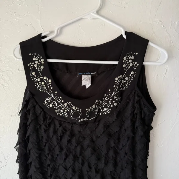 Saint‎ Tropez West Black Textured Tank M Y2K Grunge Studded Going Out Top - Image 2