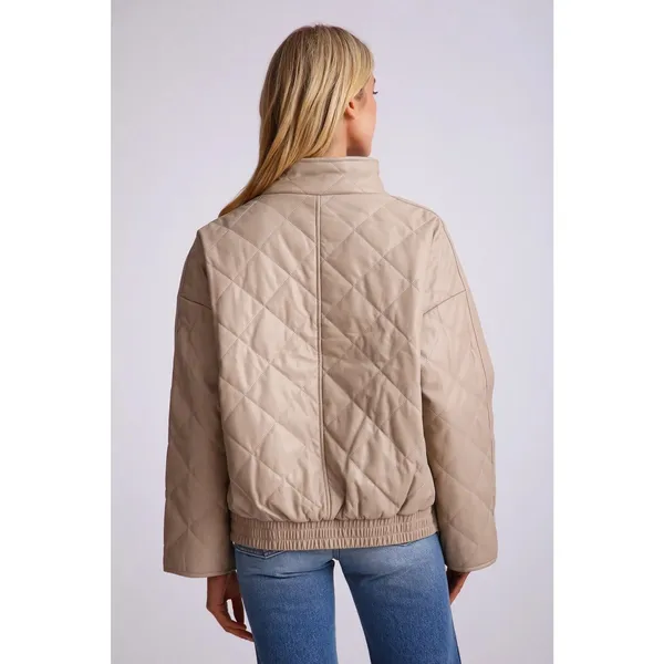 Avec Les Filles Faux Leather Vegan Diamond Quilted Coat Womens M Neutral new - Image 7
