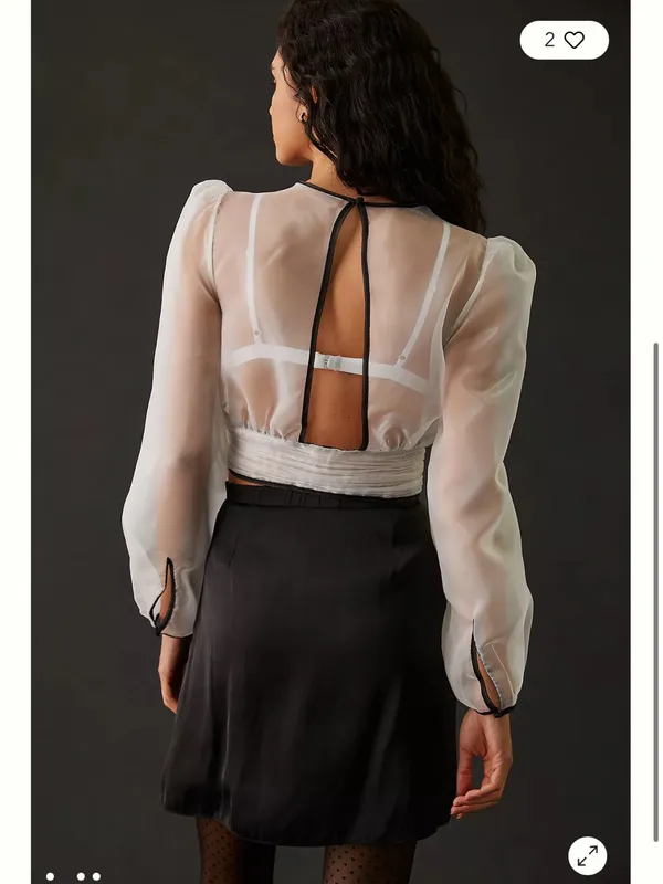Anthropologie Maeve Sheer Bow Tie Long Sleeve Blouse Women’s Large White - Image 7