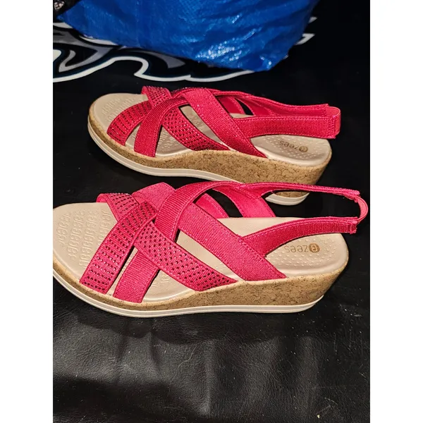 Bzees Womens Viva Magenta Ritz‎ Sparkle Machine Washable Cork Wedge Sandals 8.5 - Image 5