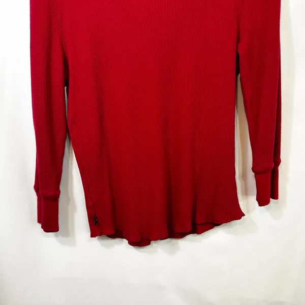 VTG Polo‎ Ralph Lauren Medium Henley Top Red Waffle Knit Thermal Y2K Preppy 1501 - Image 5