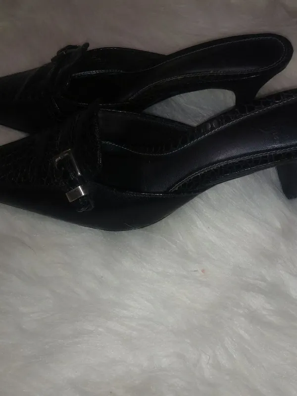 LifeStride 8M Classy Alligator Embossed Silver Buckle Mules Comfort Heels Shoe - Image 2