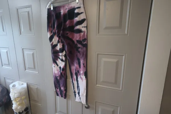 PINK Victoria's Secret tie dye sweatpant joggers outline pink on left leg in purple, black and pink size XS. - Image 7