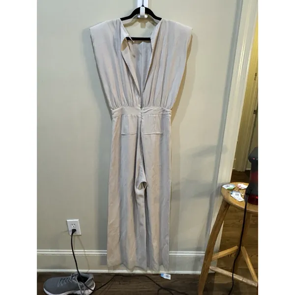 Nonchalant‎ Label Josie Jumpsuit In Oat Size Small Square Shoulder Pleated - Image 4