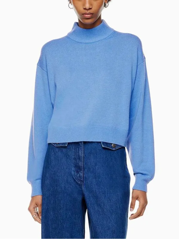 Aritzia Sunday Best Ribbed Turtleneck Crop Knit Sweater Bluebell Sweater - Image 3